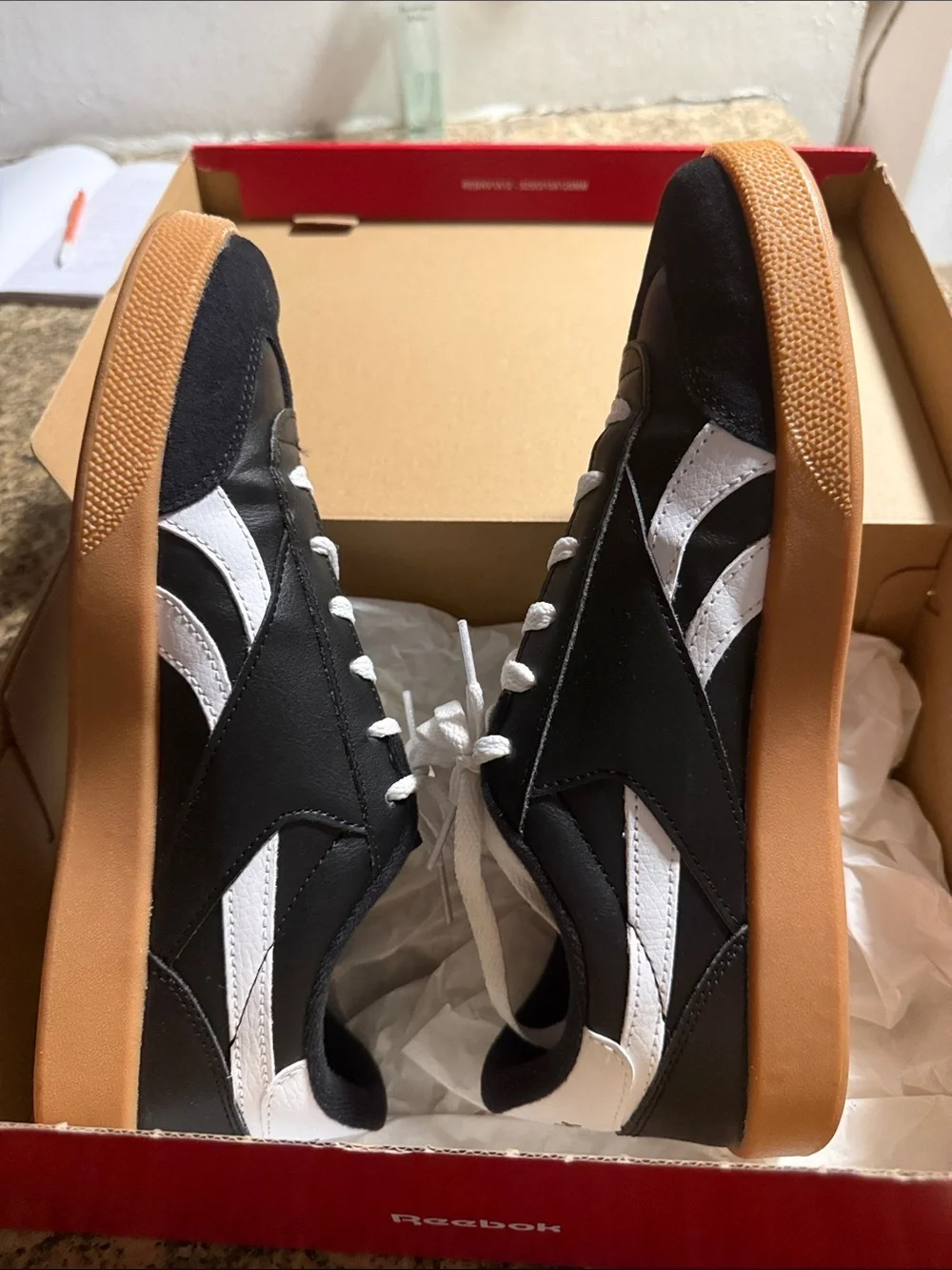 Reebok Men’s Black & Gum Low-Top Sneakers with White Laces